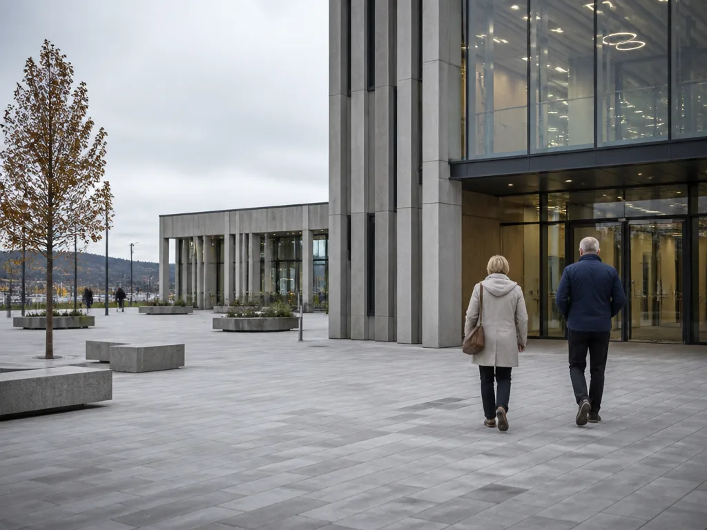 Turebergshuset i Sollentuna – kommunhuset vid Turebergs torg med glasentré och betongfasad